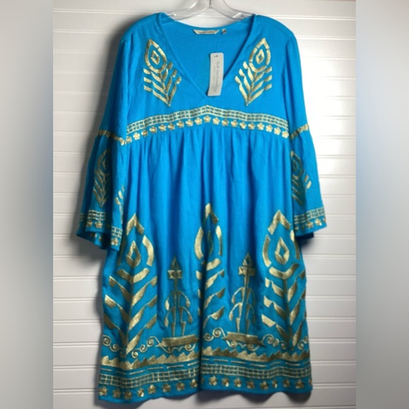 SOFT SURROUNDINGS NWT Zaneta turquoise Embroidered Gauze dress M/P - Picture 12 of 15